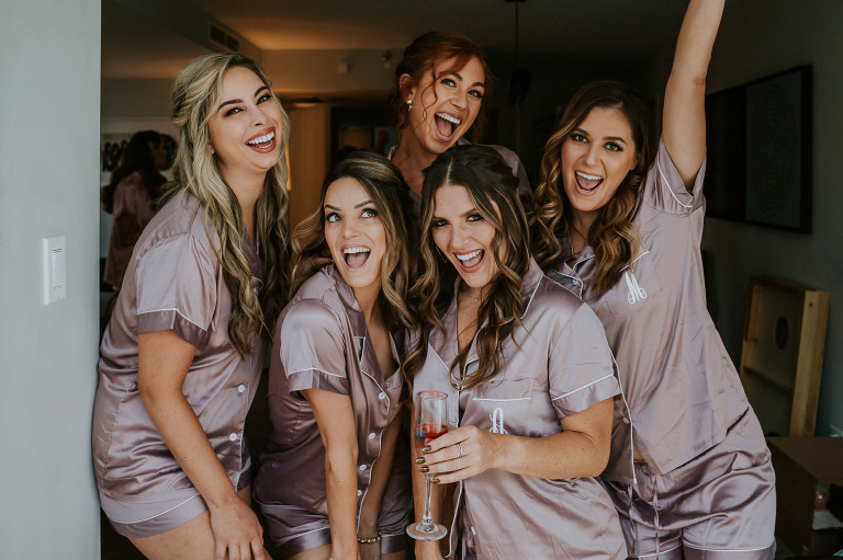 bridesmaids with champagne