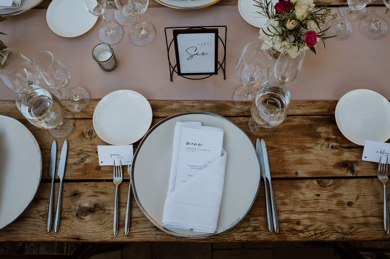 reception place setting in northern california wedding