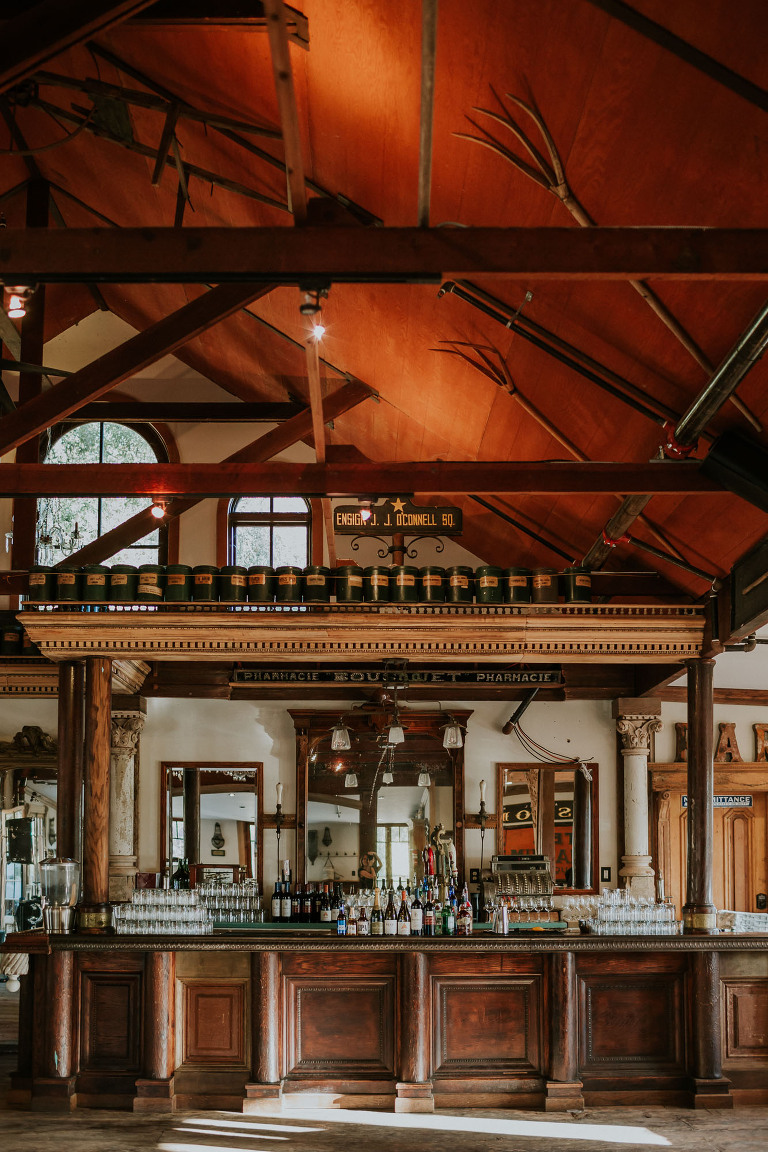 antique bar in barn at triple s ranch calistoga