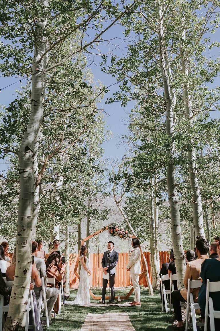 wedding ceremony in aspen grove at convict lake resort