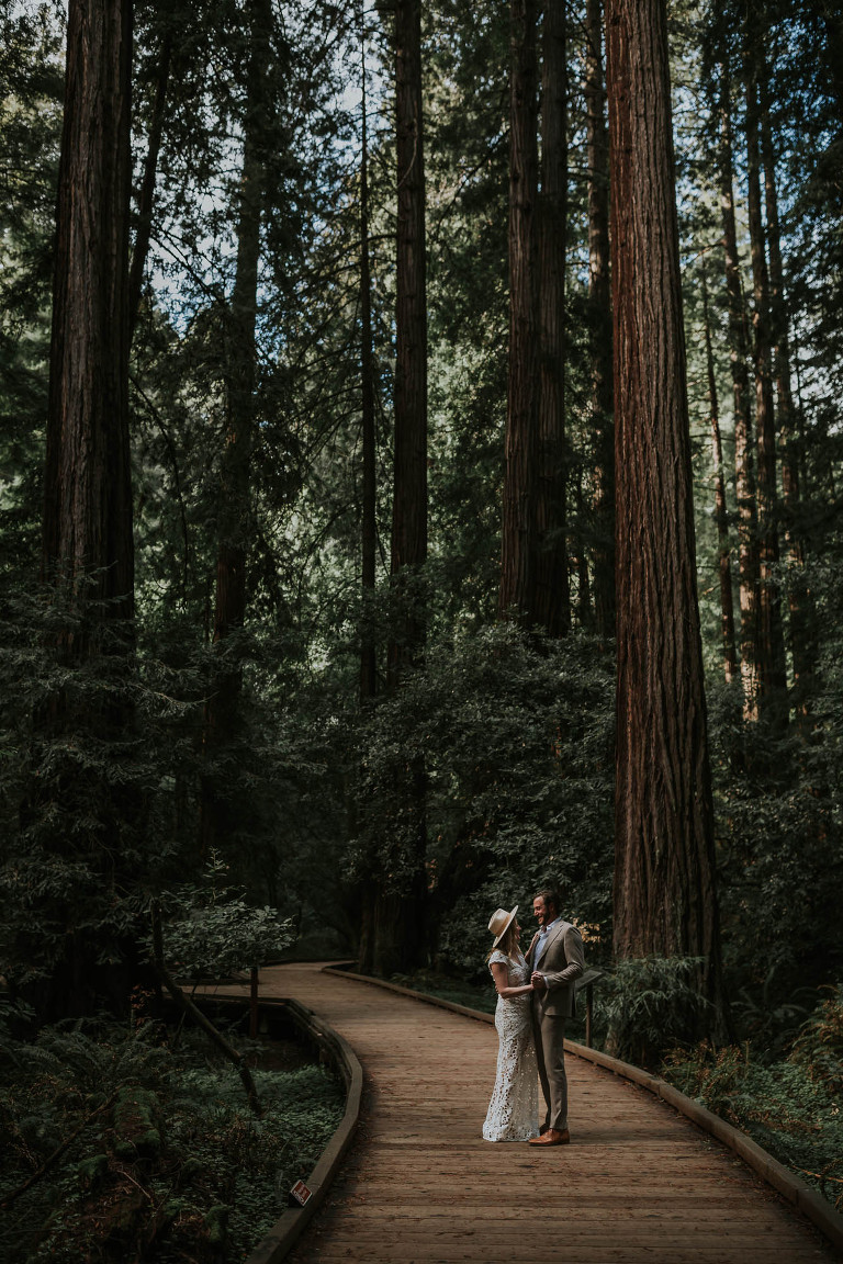 couple in muir woods for engagement session